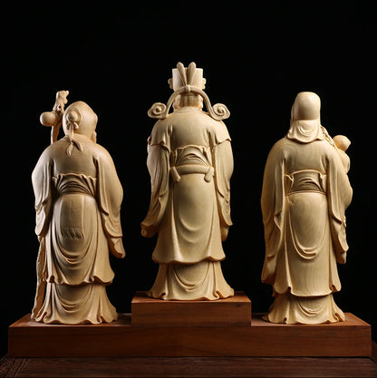 Fu Lu Shou Solid Wood Carving 3 Stars Gods  Home Decor