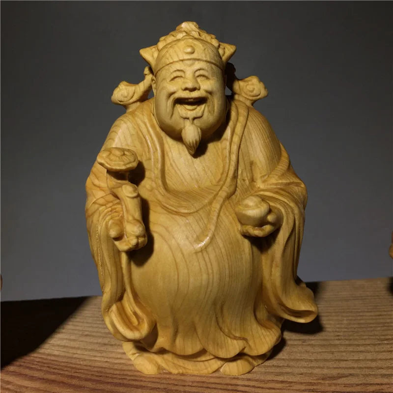 Fu Lu Shou Solid Wood Character Ornament Wooden Hand-carved Home Living Room Bedroom Decorative Statue 3 Piece Set