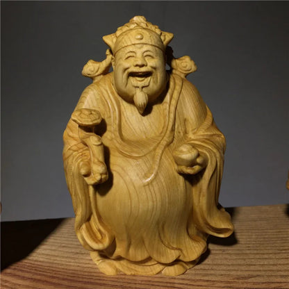Fu Lu Shou Solid Wood Character Ornament Wooden Hand-carved Home Living Room Bedroom Decorative Statue 3 Piece Set