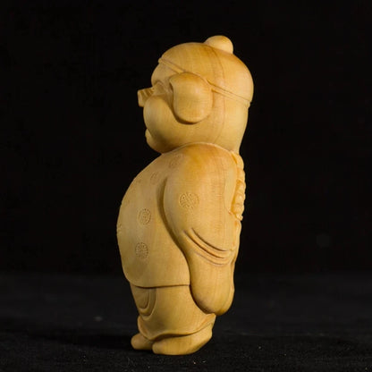 Fu pig rich pigs boxwood carving, home decor, solid wood ornaments playing with a hand carved craft