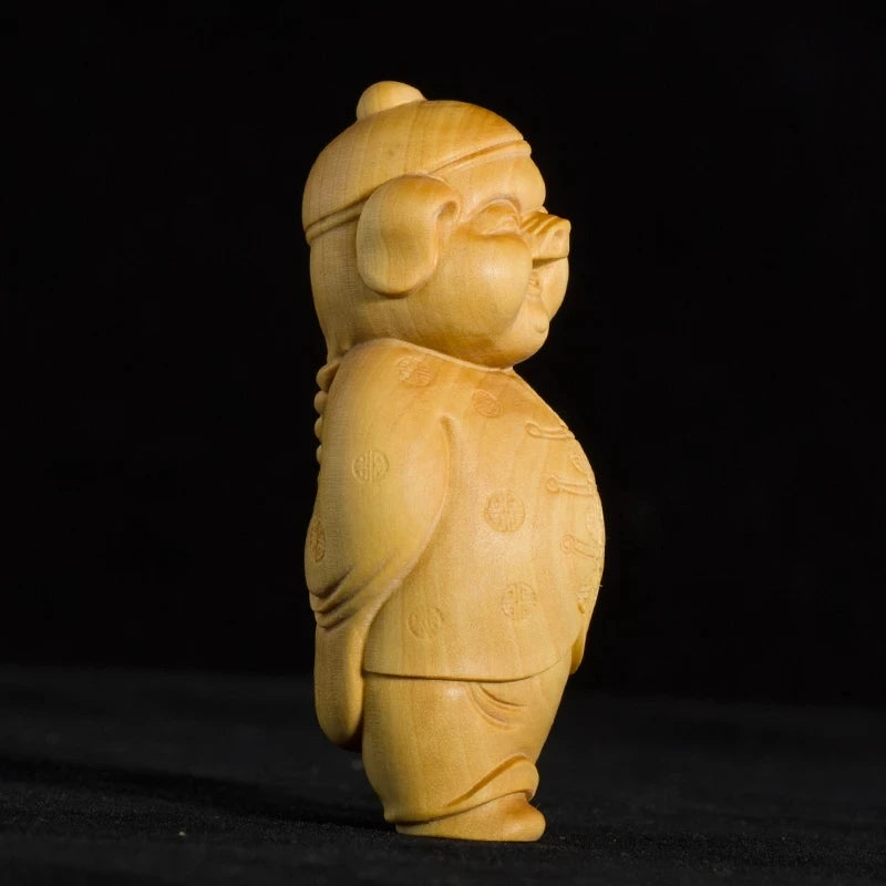 Fu pig rich pigs boxwood carving, home decor, solid wood ornaments playing with a hand carved craft