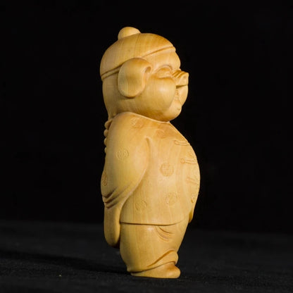 Fu pig rich pigs boxwood carving, home decor, solid wood ornaments playing with a hand carved craft