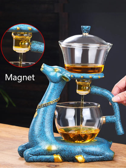 Full Automatic Creative Deer Glass Teapot Heat-resistant Infuser Tea Turkish Drip Pot 220V Heating Base for Tea Coffee Make