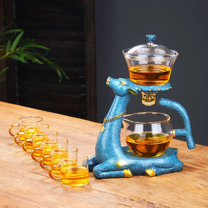 Full Automatic Creative Deer Glass Teapot Heat-resistant Infuser Tea Turkish Drip Pot 220V Heating Base for Tea Coffee Make