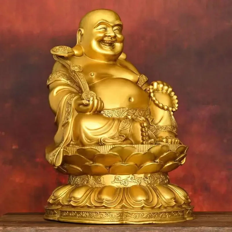 Full Copper Lucky Maitreya Ornament Big Belly Laughing Buddha Attracting Wealth Buddha Household Statue