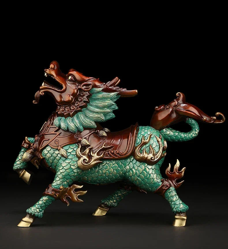 Full Copper Unicorn Ornaments Attract Wealth Animal Fire Unicorn Living Room TV Cabinet Decor Office Miniatures