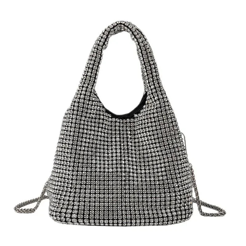 Full Diamond Bucket Bag Women's 2024 Summer Korean Style Dinner Handbag Temperament Versatile Wrist Bag Crossbody Bag