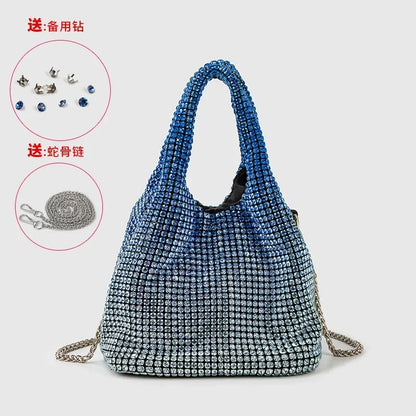 Full Diamond Bucket Bag Women's 2024 Summer Korean Style Dinner Handbag Temperament Versatile Wrist Bag Crossbody Bag