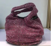 Full Diamond Bucket Bag Women's 2024 Summer Korean Style Dinner Handbag Temperament Versatile Wrist Bag Crossbody Bag