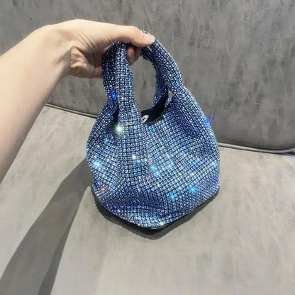 Full Diamond Bucket Bag Women's 2024 Summer Korean Style Dinner Handbag Temperament Versatile Wrist Bag Crossbody Bag