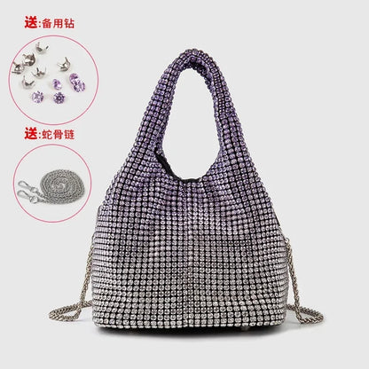 Full Diamond Bucket Bag Women's 2024 Summer Korean Style Dinner Handbag Temperament Versatile Wrist Bag Crossbody Bag