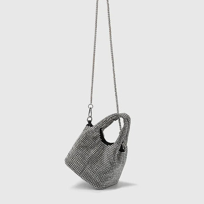 Full Diamond Bucket Bag Women's 2024 Summer Korean Style Dinner Handbag Temperament Versatile Wrist Bag Crossbody Bag