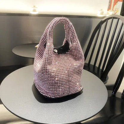 Full Diamond Bucket Bag Women's 2024 Summer Korean Style Dinner Handbag Temperament Versatile Wrist Bag Crossbody Bag