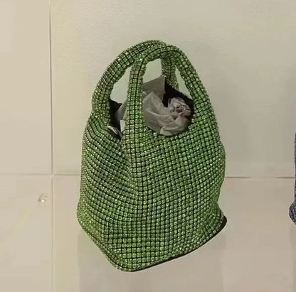 Full Diamond Bucket Bag Women's 2024 Summer Korean Style Dinner Handbag Temperament Versatile Wrist Bag Crossbody Bag
