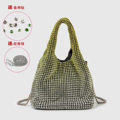 Full Diamond Bucket Bag Women's 2024 Summer Korean Style Dinner Handbag Temperament Versatile Wrist Bag Crossbody Bag