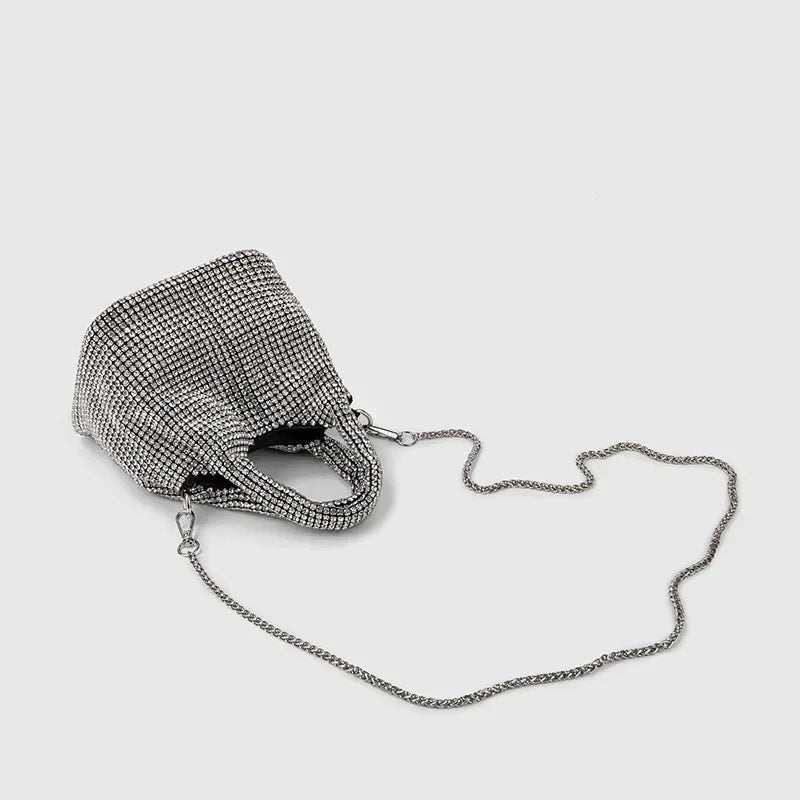 Full Diamond Bucket Bag Women's 2024 Summer Korean Style Dinner Handbag Temperament Versatile Wrist Bag Crossbody Bag