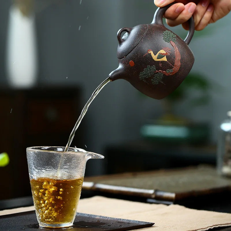 Full Handmade Songhe Qinquan Zisha Teapot, Yixing Handmade Pot, Kung-Fu Teaware, Purple Clay Drinkware for Puer, Green, Black