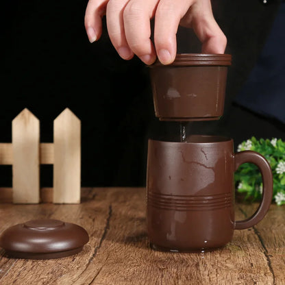 Full Manual Purple Grit Teacup with Filter Yixing Purple Clay Tea Cups Zisha Chinese Handmade Cup Lid Tea Infuser Office Mugs