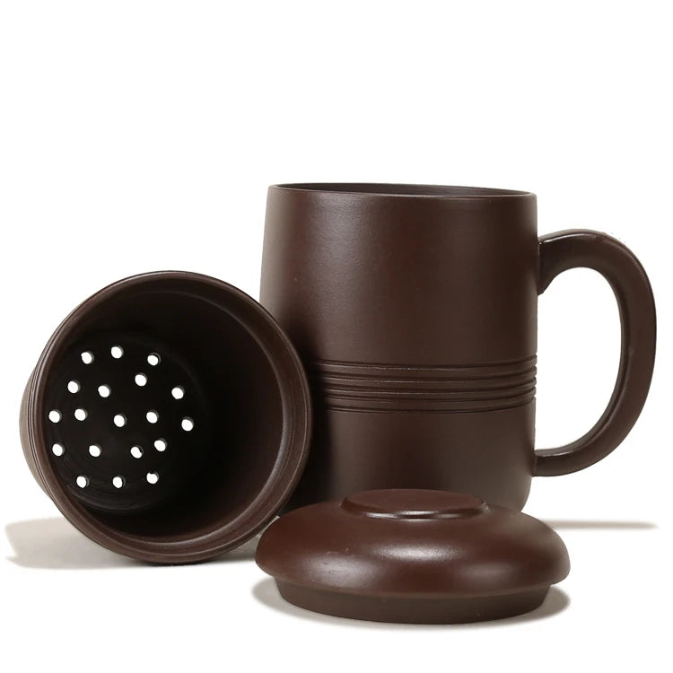 Full Manual Purple Grit Teacup with Filter Yixing Purple Clay Tea Cups Zisha Chinese Handmade Cup Lid Tea Infuser Office Mugs