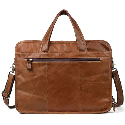 Functional Handbag for Men Genuine Leather Briefcase Business Travel Shoulder Male 14" Laptop Messenger Doube Zipper Bag