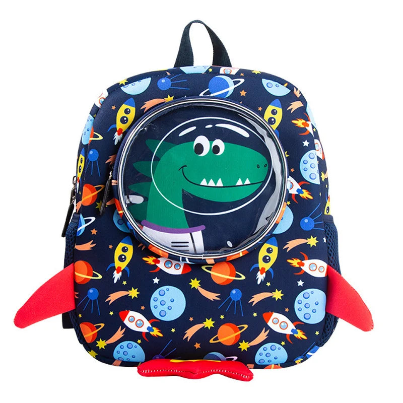 Funny Cartoon Rocket Kids School Bags for Boys Girls Cute Dinosaur Anti-lost Backpacks Toddler Children Bag Mochilas Escolares