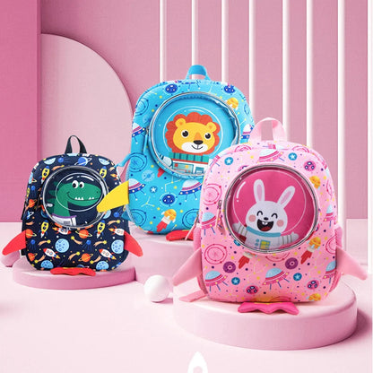 Funny Cartoon Rocket Kids School Bags for Boys Girls Cute Dinosaur Anti-lost Backpacks Toddler Children Bag Mochilas Escolares