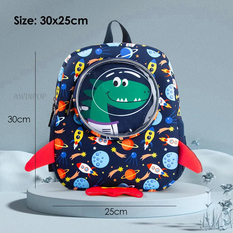 Funny Cartoon Rocket Kids School Bags for Boys Girls Cute Dinosaur Anti-lost Backpacks Toddler Children Bag Mochilas Escolares