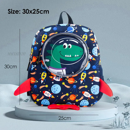 Funny Cartoon Rocket Kids School Bags for Boys Girls Cute Dinosaur Anti-lost Backpacks Toddler Children Bag Mochilas Escolares
