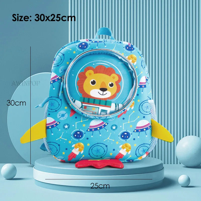 Funny Cartoon Rocket Kids School Bags for Boys Girls Cute Dinosaur Anti-lost Backpacks Toddler Children Bag Mochilas Escolares