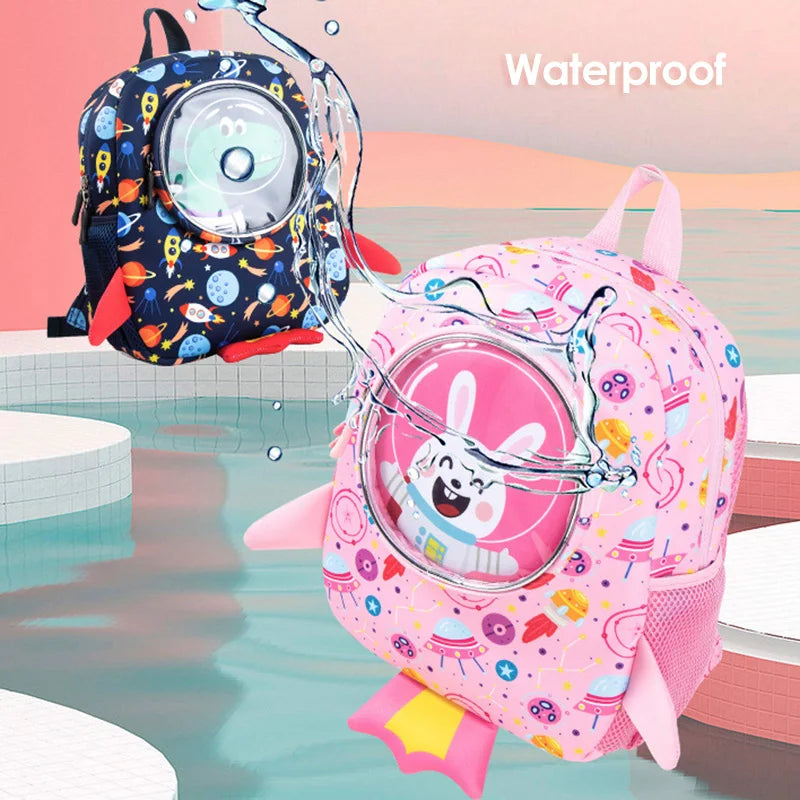 Funny Cartoon Rocket Kids School Bags for Boys Girls Cute Dinosaur Anti-lost Backpacks Toddler Children Bag Mochilas Escolares