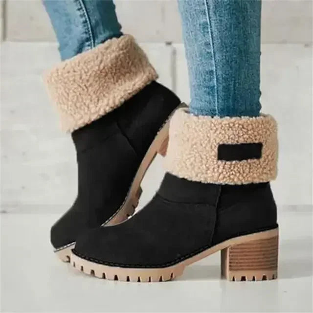 Fur Ladies Shoes Warm Boots Boots Ankle Snow Wool Mid Boot Winter Warm Edge Casual Comfortable Booties Turned-over Women Women