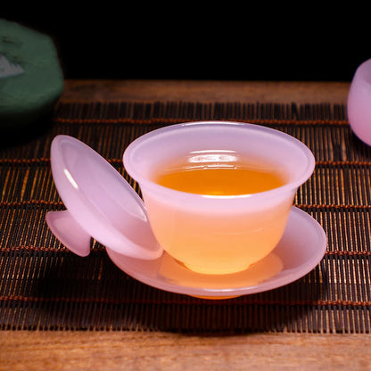 Furong Jade Porcelain Gaiwan - Initial Release Small Capacity Sancai Tea Tureen Pink Mini Cover Bowl Glazed Stone Tea Set