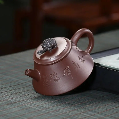 Fushou Xiangrui Drink Shipiao Teapot Raw Ore Purple Clay Carved Purple Clay Pot Sketch Pot Wholesale Factory Direct Sales Rain M