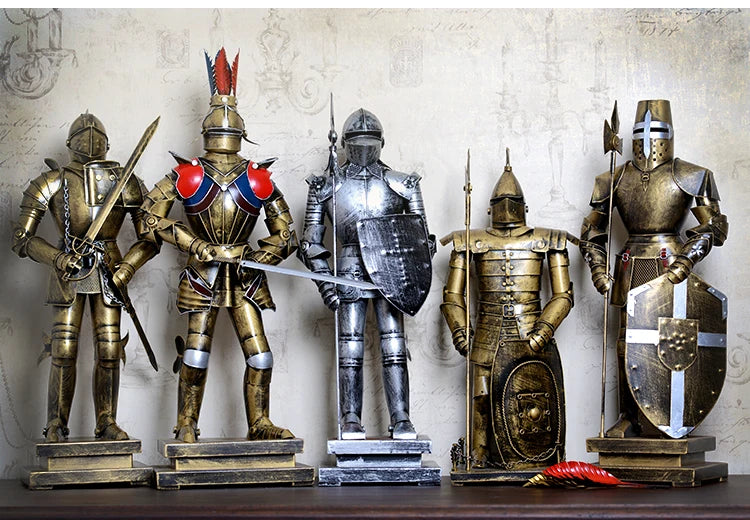 GIFT TOP COOL fashion office home shop bar decorative art Retro Iron medieval Roman armor Warrior art statue-JS621  45CM