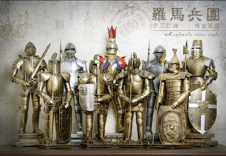 GIFT TOP COOL fashion office home shop bar decorative art Retro Iron medieval Roman armor Warrior art statue-JS621  45CM