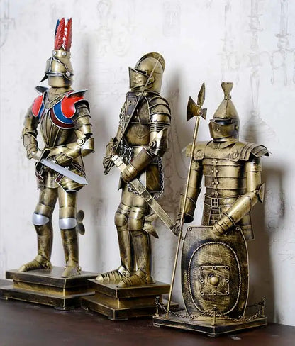 GIFT TOP COOL fashion office home shop bar decorative art Retro Iron medieval Roman armor Warrior art statue-JS621  45CM