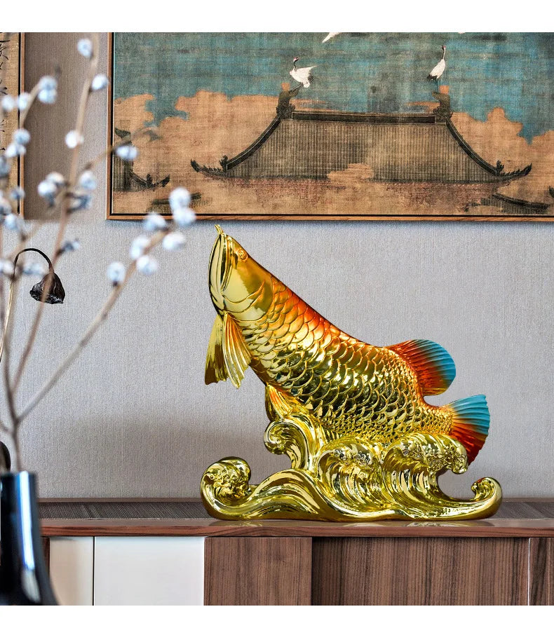 GOOD 2023 BEST Geomantic omen Home Company bar business Decorative bring wealth money GOOD LUCK gold Dragon Arowana fish Statue