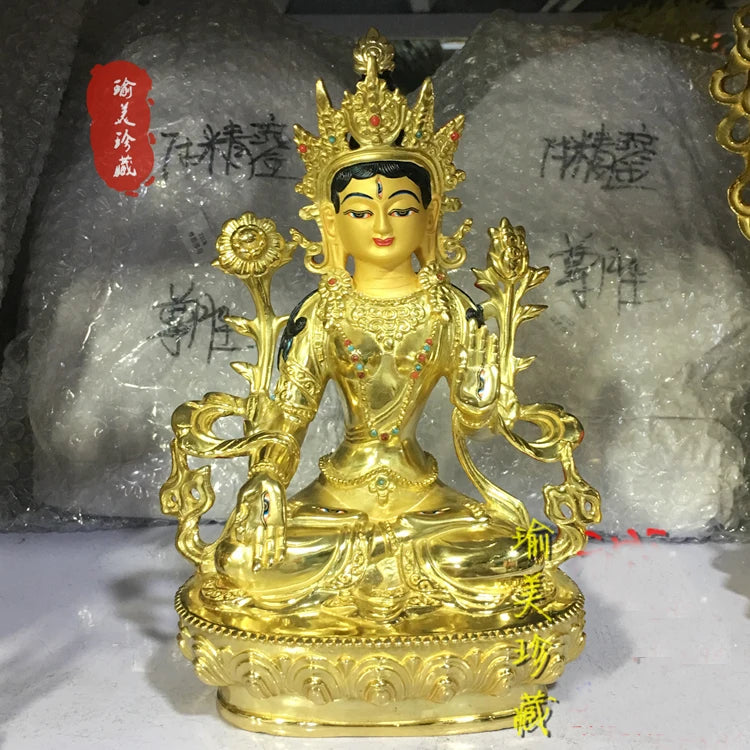 GOOD --22cm Buddhist Buddhism efficacious Protection Tibet Nepal Gold-plated brass gold White Tara Bodhisattva Buddha  statue