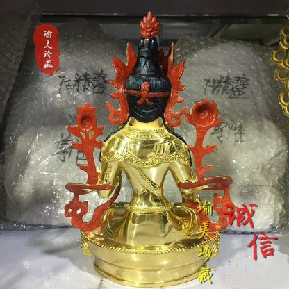GOOD --22cm Buddhist Buddhism efficacious Protection Tibet Nepal Gold-plated brass gold White Tara Bodhisattva Buddha  statue