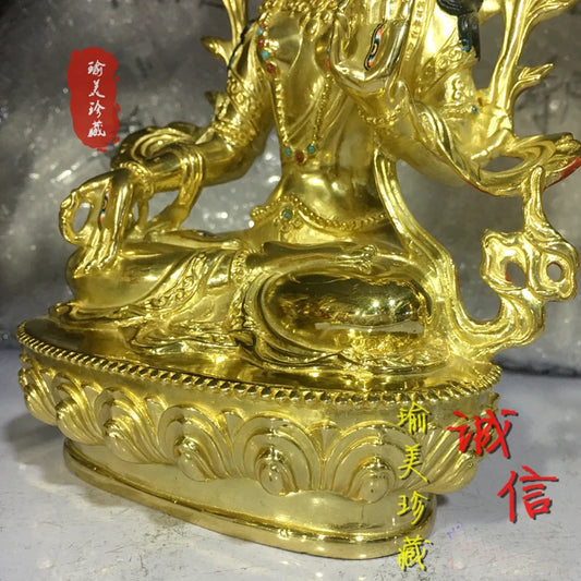 GOOD --22cm Buddhist Buddhism efficacious Protection Tibet Nepal Gold-plated brass gold White Tara Bodhisattva Buddha  statue