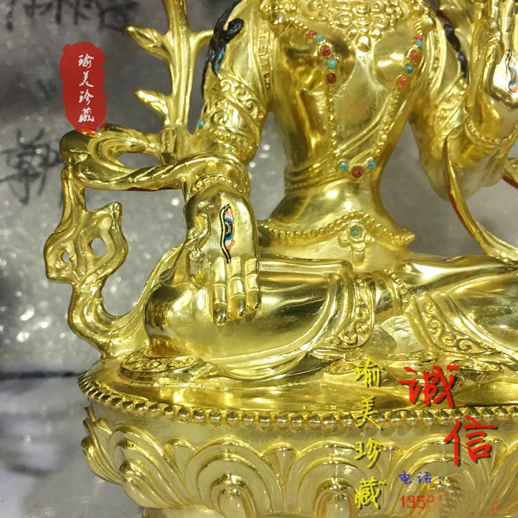 GOOD --22cm Buddhist Buddhism efficacious Protection Tibet Nepal Gold-plated brass gold White Tara Bodhisattva Buddha  statue