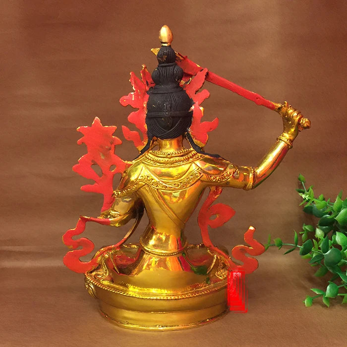 GOOD --22cm Buddhist Buddhism efficacious Protection Tibet Nepal Gold-plated the Bodhisattva Manjusri brass Buddha statue