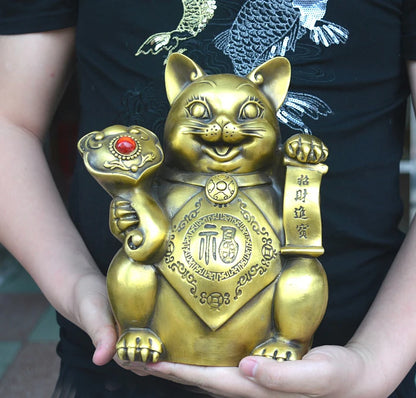 GOOD # 24CM- HOME OFFICE SHOP TOP efficacious Mascot thriving business copper Fortune Cat money box FENG SHUI statue