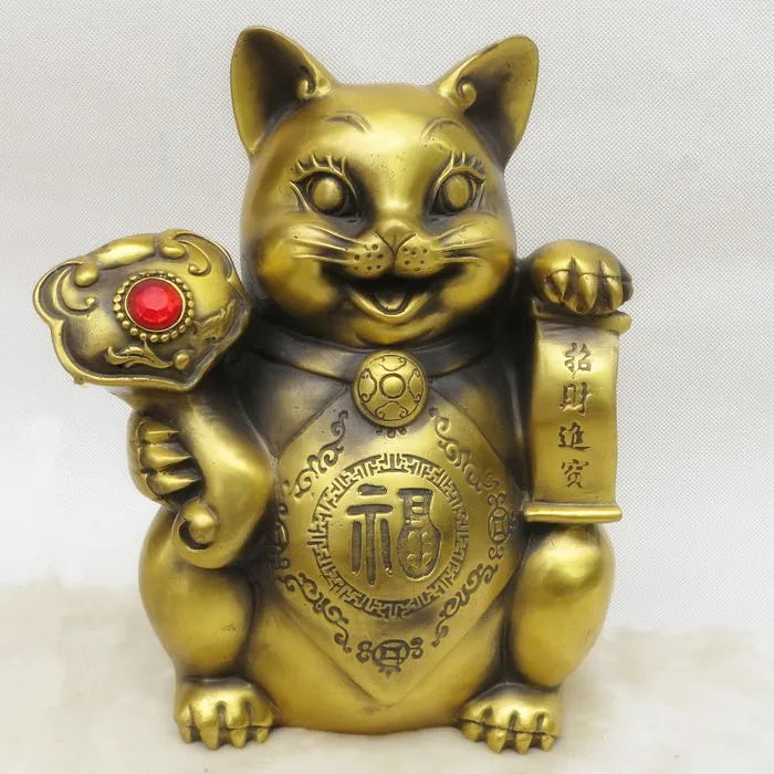 GOOD # 24CM- HOME OFFICE SHOP TOP efficacious Mascot thriving business copper Fortune Cat money box FENG SHUI statue