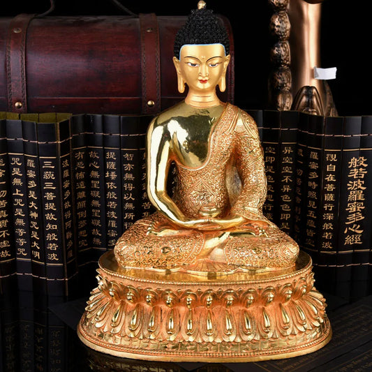 GOOD --33cm LARGE # Buddhist Buddhism efficacious Safety Protection Tibet Nepal Gold-plated Sakyamuni brass Buddha statue