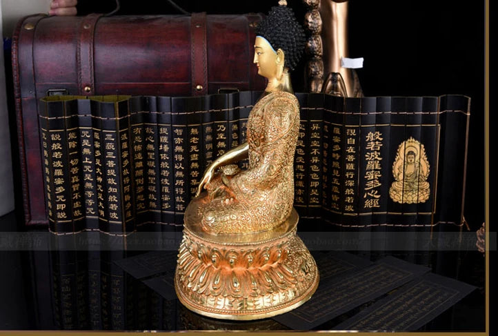 GOOD --33cm LARGE # Buddhist Buddhism efficacious Safety Protection Tibet Nepal Gold-plated Sakyamuni brass Buddha statue- A02