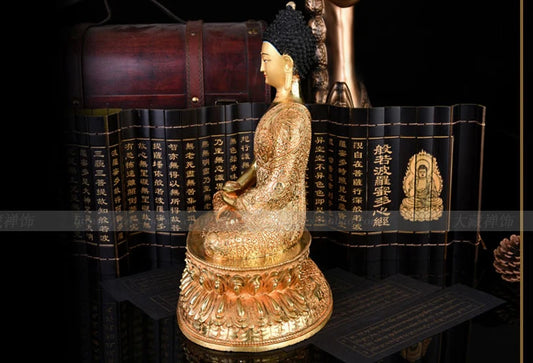 GOOD --33cm LARGE # Buddhist Buddhism efficacious Safety Protection Tibet Nepal Gold-plated Sakyamuni brass Buddha statue