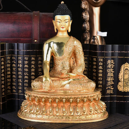 GOOD --33cm LARGE # Buddhist Buddhism efficacious Safety Protection Tibet Nepal Gold-plated Sakyamuni brass Buddha statue- A02