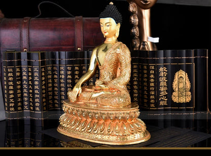 GOOD --33cm LARGE # Buddhist Buddhism efficacious Safety Protection Tibet Nepal Gold-plated Sakyamuni brass Buddha statue- A02