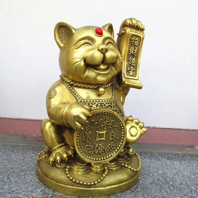 GOOD # 34CM large Huge HOME OFFICE Porch lobby TOP efficacious Mascot thriving business copper Fortune Cat FENG SHUI statue